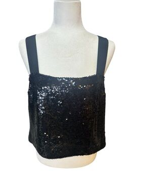 Veronica Beard Black Sequin Square Neck Camisole Tank Evening Sparkle
